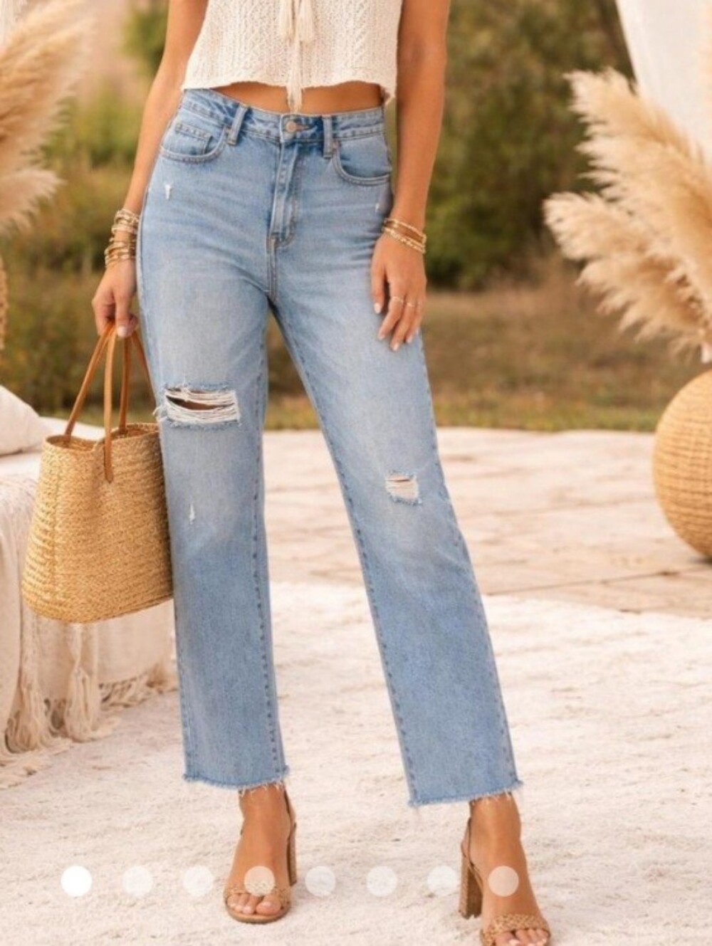 Hidden Distressed Frayed Wide Leg Jeans Sz 31